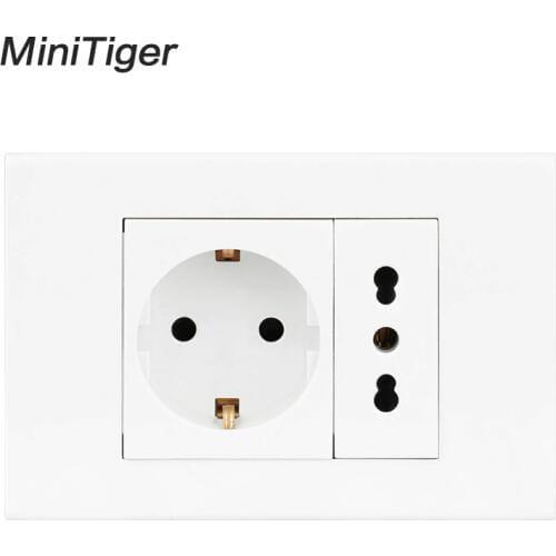 Minitiger Wall Socket Plug Grounded 16A EU Socket Outlet With Italian / Chile Electrical Outlet 118mm*80mm AC 100~250V