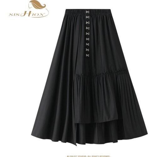 Irregular High Waist Hook and Eye Gothic Clothes Jupe Femme Goth Skirt VD1808 Black White Maxi Long Skirt