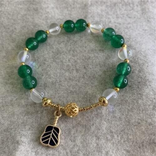 New Natural Stone White Crystal/green Jades 8mm Round Beads Pendant Bracelet Exquisite Chain for Womens Jewelry7.5inch Y858