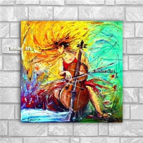 Handamde Picasso Abstract Girl Play Piano And Yellow Hat Art Oil Painting Poster Home Decoration wall Paintings for living room