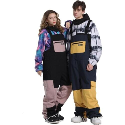 -30 One-piece Suspenders Womens and Mens Ski Pants Loose Waterproof and Warm Winter Ice Snow Trousers Snowboarding Bibs Unsex