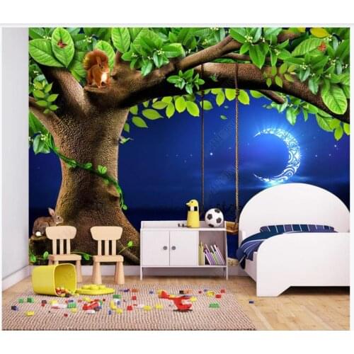Custom photo wallpaper for walls 3 d murals Idyllic forest sky moon childrens room background wall papers home decor