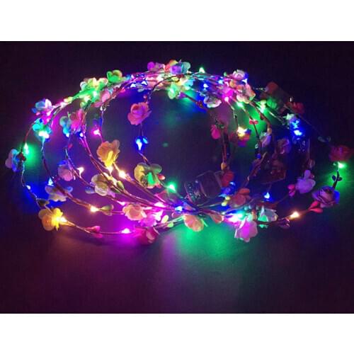 Romantic LED Light Up Flower Floral Hairband Headband Garland Crown Bride Wedding Party Glowing Rattan Flower Wreath Headdress