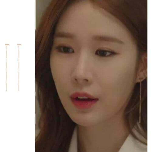 YOO IN NA Line Ear Korean Drama Star Same TV Liu Ren Na Personality Earrings For Women Girls Pendientes