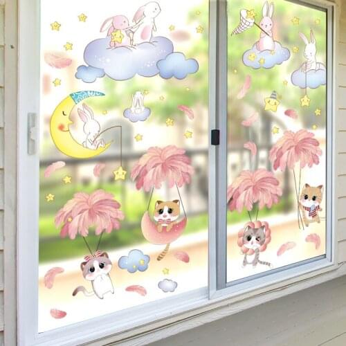[SHIJUEHEZI] Cats Feathers Wall Stickers DIY Rabbits Clouds Wall Decals for Kids Room Baby Bedroom Nursery Home Decoration