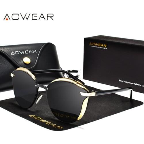 AOWEAR Fashion Cat Eye Sunglasses Women Polarized Luxury Mirror Cateye Vintage Sun Glasses Ladies Eye Protective Shades Eyewear