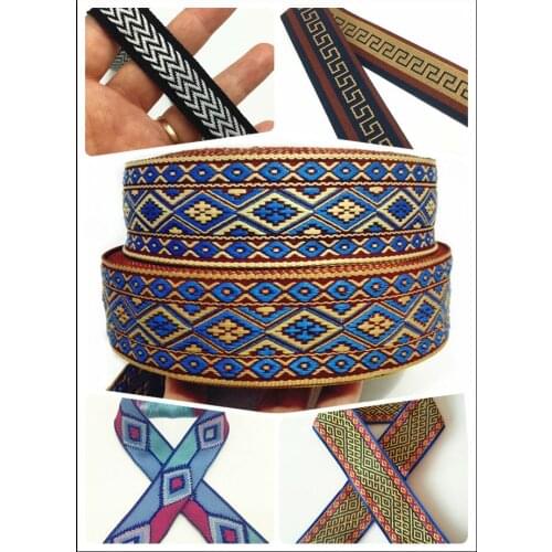 NEW 18MMx33MMx10yd Advanced Retro treasure blue totem Embroidery National wind embroidery Woven Jacquard Ribbon DIY Accessoreis