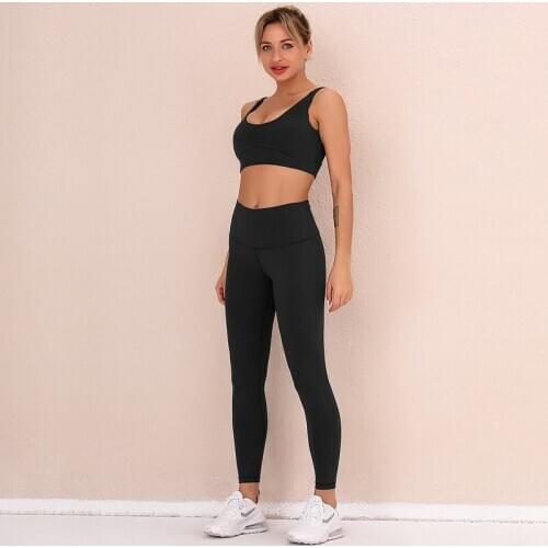 Cross Border Net Celebrity Nude Sanded Hair Beautiful Back Yoga Suit Female Tight Hips Running Sports Yoga Set
