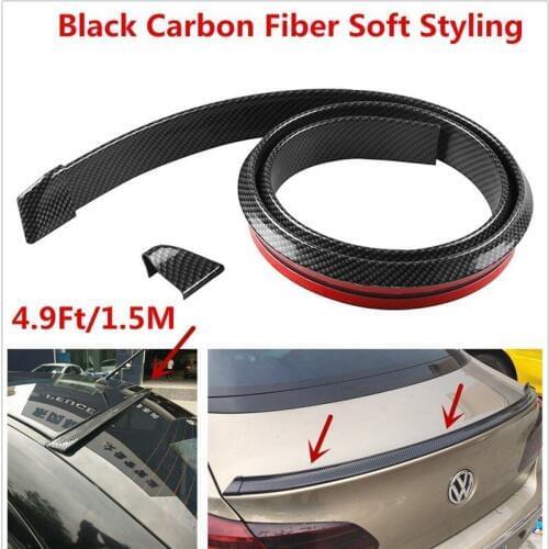 1.5M Universal Carbon Fiber Car Rear Roof Trunk Spoiler Wing Lip Sticker Soft Spoiler Free Punching Rubber Tail DIY Modified