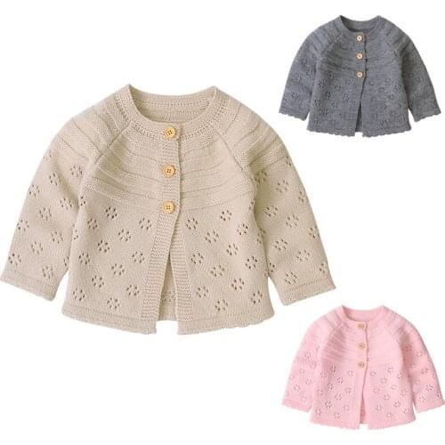 Spring Autumn Newborn Baby Girls Knitting Cardigan Kids Cardigan Sweaters Toddler Baby Girl Solid Color Hollow Out Sweater Coat