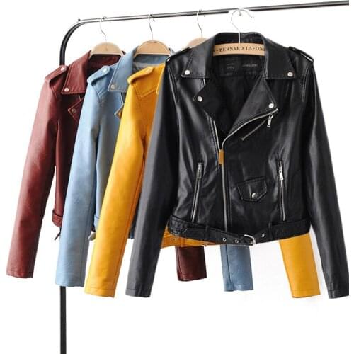 Bella Philosophy women autumn winter faux leather zipper biker jacket female casual sashes PU jacket coat ladies coat