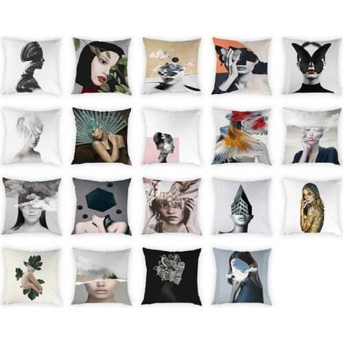 Senior Portrait Printing Cushion Cover Art Woman Portrait Pattern Pillowcase Home Decoration Peach Skin Pillowcase 45 X 45 Cm