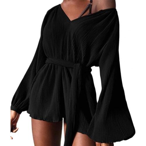 Summer Women Jumpsuits V-neck Long Flared Sleeves Romper Loose Jumpsuits combi et bodys Rompers Брючные костюмы Size 2XL