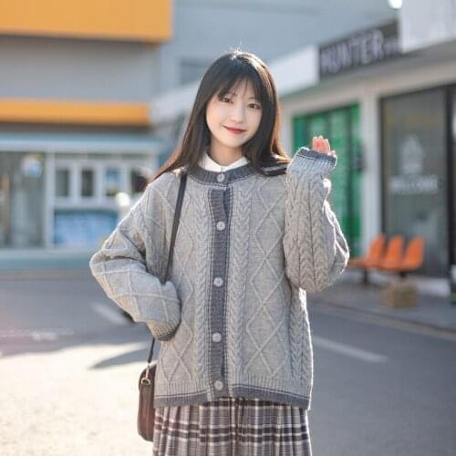 Chic Single Breasted Knit Women Cardigans 2021 Wnter Warm sweater Coat Striped Patchwork Girly Sweety Soft Jumpers Top