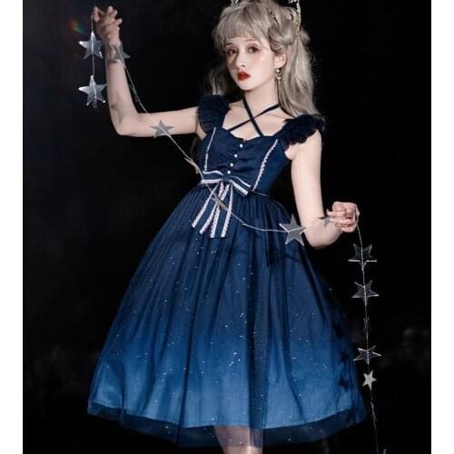 Japanese Lolita Dress Starry Sea jsk Daily Sling Tea Party Dress Gradient Lolita Dress Summer Women Princess Cosplay Costumes