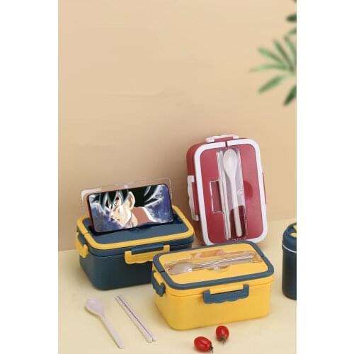 1PC 1000ml 3 Grips Healthy Lunch Box Food Container Microwave Oven Lunch Bento Boxes Lunchbox with Tableware and Soup Pot XB 095