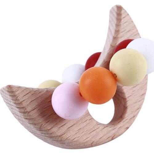 Creaitve 1PC Beech Wood Teether Animals Flowers Crochet Beads Baby Products DIY Crafts Necklace Wooden Chew Toy Baby Teething