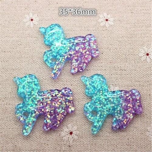 10pcs Kawaii Resin Glitter Cartoon Unicorn Flatback Cabochon Art Supply Decoration Charm Craft DIY Accessories,35*36mm