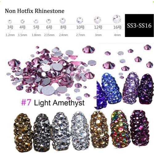 1440pcs Nail flat back rhinestones ss3 ss4 ss5 ss6 ss10 ss12 ss16 Non Hot-fix Strass Glass Crystal Rhinestones (Light Amethyst)
