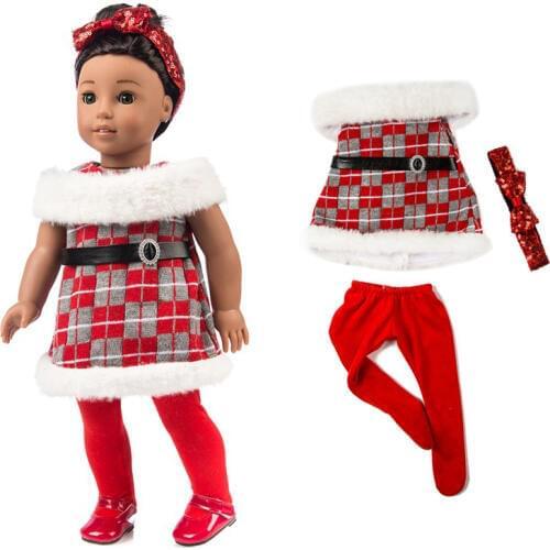18 inch Doll Winter Dress tight legging fit for doll Christmas hair band for doll outfits children present