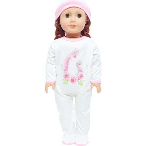 2 Pcs/Set Doll Outfit Cute jumpsuits Pajamas + White Nightcap Home Wear Clothes for American 18 Inch Girl & 43 cm Baby Doll Toy