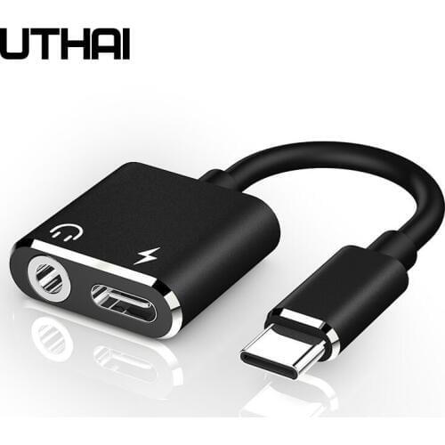 UTHAI T11 Type-C to 3.5mm Audio Adapter Earphone Jack 2in1 Converter For Charging USB C Cable