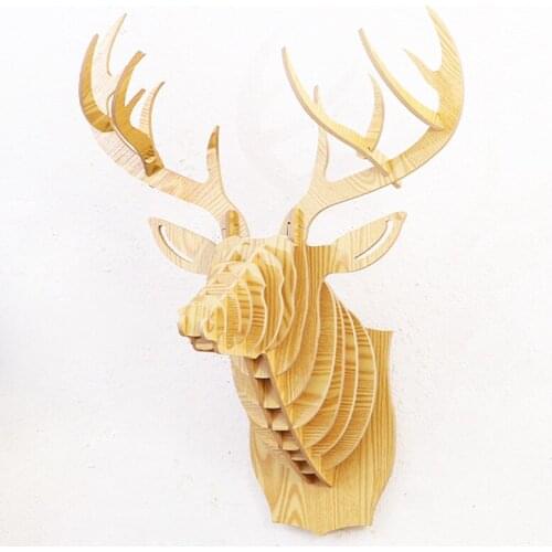 BIG DEER WOOD STATUE HOME DECOR SCULPTURE 62X52CM HANDWORK ASSEMBLED WALL DECORATION ACCESSORIES HANGING STATUES ROOM WALL DECOR