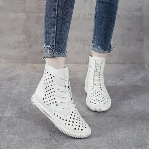 Martin Sandals Womens Summer 2021 New Casual All-match Genuine Leather Hollow Short Boots Womens Thin Flat-bottomed Shoes