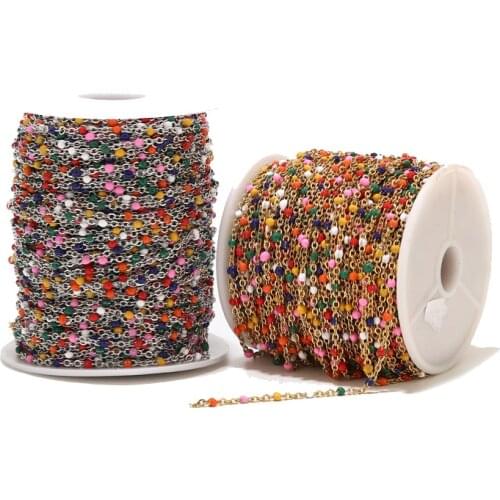 New 2mm Width Gold Tone Stainless Steel Mixed Ball Beaded Chains Charm Chain For DIY Jewelry Necklaces Bracelets Making Findings