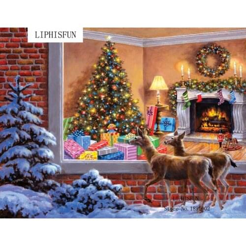 Diy 5d Diamond Embroidery Christmas Deer Rhinestones In Setting Painting Hand Embroidery Animal Landscape Cross-Stitch Xmas