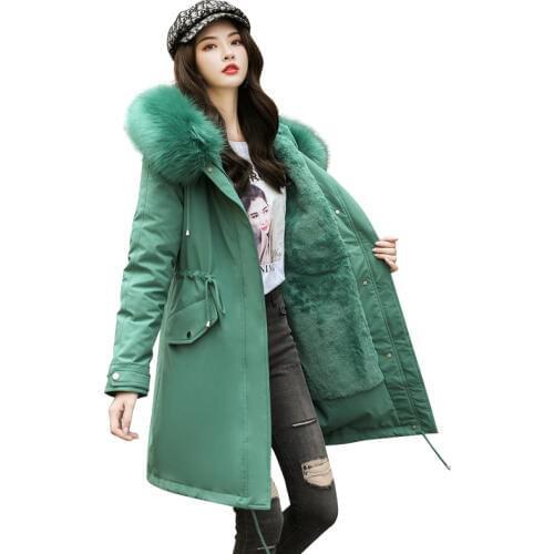 Parker cotton jackets medium long down jacket cotton coat female large size thick down cotton coats drawstring waist slim jacket