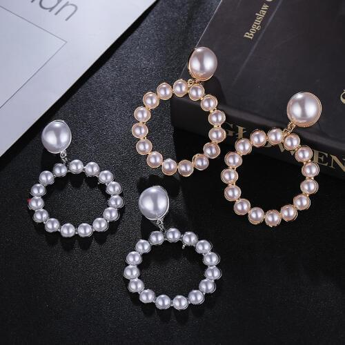 HOCOLE Fashion Imitation Pearl Drop Earrings For Women Gold/Silver Round Pearl Dangle Earring Trendy Jewelry Wedding Party Gift