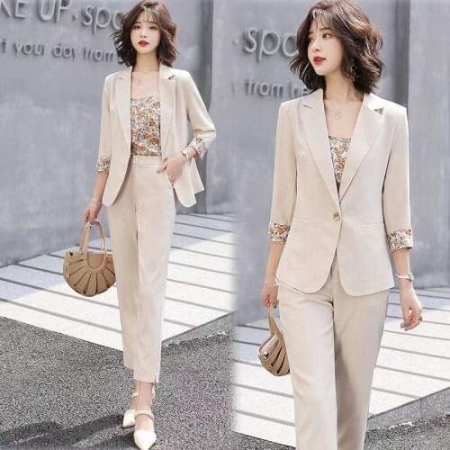 High Quality 3 Pieces Set Spring Autumn Green Pink Ladies Pant Suit Women Breasted Jacket And Pant Work Career Blazer Suit