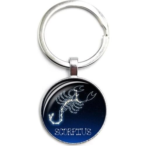 Creative Retro Art Three-dimensional 12 Constellation Glass Cabochon Pendant Keychain Men and Women Jewelry Keychain