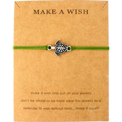 Summer Beach Style Jewelry with Message Card Gold Silver Turtle Make a Wish Tortoise Sea Turtles Charm Bracelets for Women
