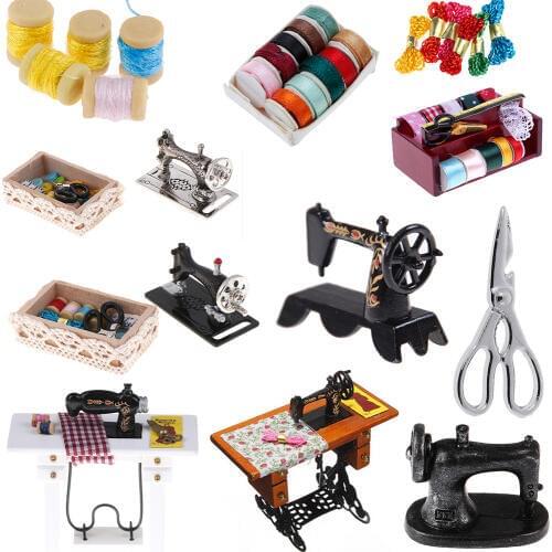1:12 Mini Sewing Machine Tools for Girl Doll House Decoration Dollhouse Miniature Accessories Simulation Home Furniture Toys