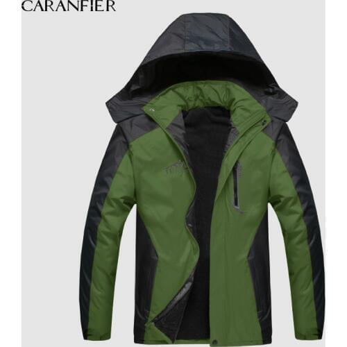 CARANFIER Mens Winter Fleece Thermal Jackets Outdoor Sports Windbreaker Hiking Trekking Camping Hooded Jacket Plus Size XL-6XL