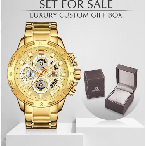 NAVIFORCE Top Brand Luxury Quartz Men’s Watches Full Steel Chronograph Watch With Box Set For Sale Waterproof Relogio Masculino