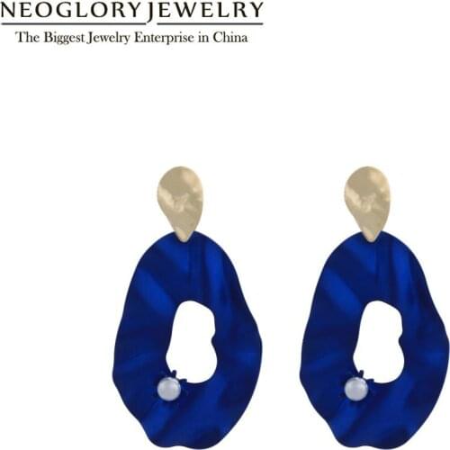Neoglory Anti Allergy Strike Irregular Oval Pearl Dangle Earrings For Women Fashion Korean Enamel Drop Ear Accessories Gift