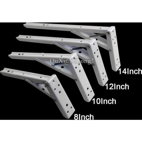 Brand New 4PCS White Triangle Folding Angle Brackets Spring Design Wall Mounted Folding Steel Shelf Brackets