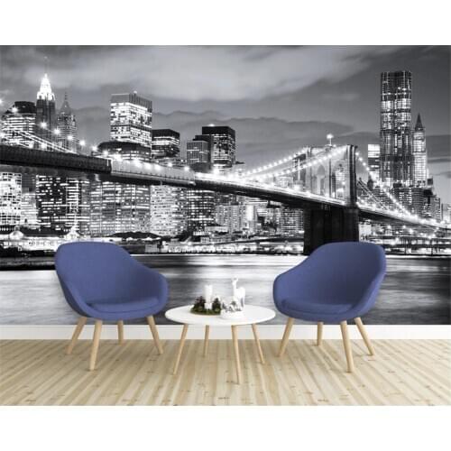 Beibehang Customize the new modern bridge European and American cities black and white landscape background wallpaper