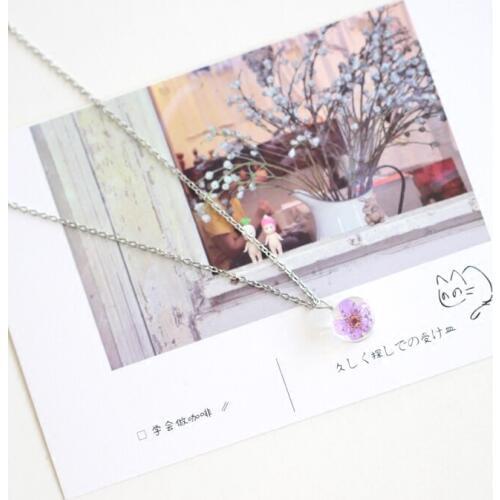L Flowers in glass Small flower glass necklace women clavicle chain #N027