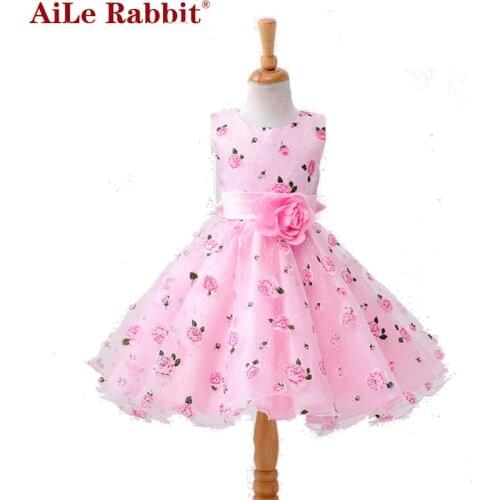 AiLe Rabbit Retail flower dress in sashes for wedding party girls floral print dress first communion dresses baby girl cliothing