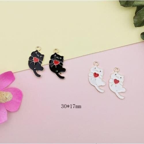 10pcs Cute Animal Heart Cat Charms Pendant Gold Tone Metal Enamel Charms For DIY Hair Earring Jewelry Making Couple Accessories