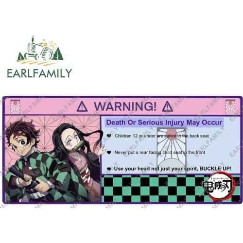 EARLFAMILY 13cm x 6cm Precautions for Children In The Car Warning Car Sticker Demon Slayer Anime Decal RV VAN Vehicle Decor
