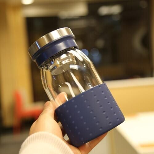 Simple portable water glass bottle business glass cup with filter tea cup heat-resistant cup with lid office use