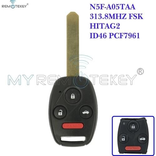 Remote Car Key N5F-A05TAA 3 Button with Panic 313.8 Mhz for Honda 2012 2013 Civic Hybrid EX SI 2014 Accord Remtekey