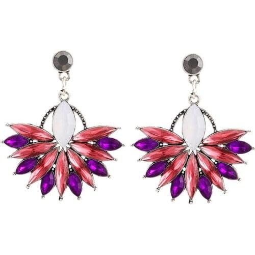 Retro Wild Earrings Personality Colorful Crystal Super Flash Flower Earrings Fashion Simple Earrings Female Gift