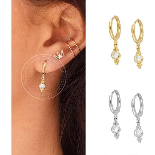 925 Silver Ear Buckle Circle Crystal Huggies Small Hoop Earrings for Women Gold Color Minimalist Earrings Fashion Jewelry Gift