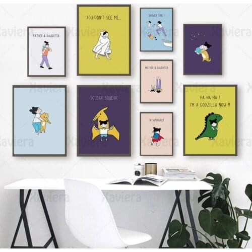 Modern Cartoon Little Girl Illustration Picture Wall Art Canvas Painting Family Love Poster Bedroom Living Room Decor Home Decor